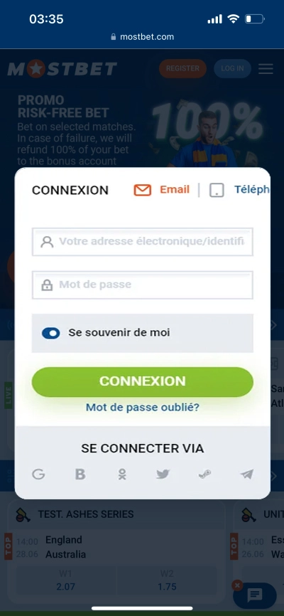 Connexion Mostbet